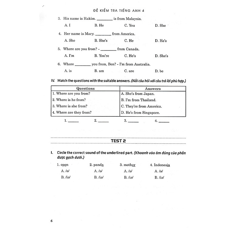 Đề Kiểm Tra Tiếng Anh 4 - Có Đáp Án - Ảnh 4