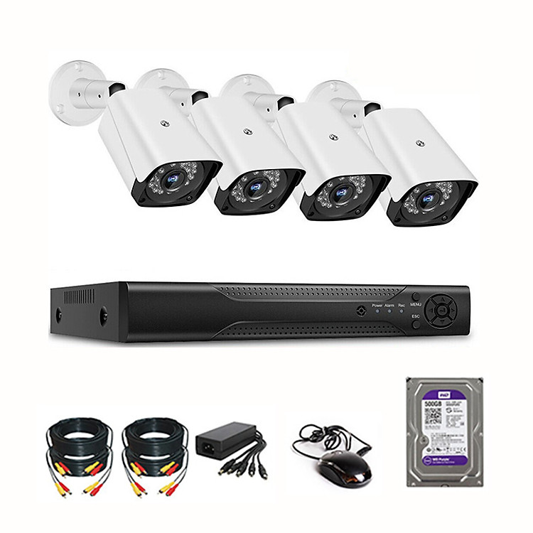 Bộ Camera KIT AHD 2.0MP FHD 1080P - Trọn Bộ 4 mắt 2.0MP - Kèm ổ cứng 500GB + Đủ phụ kiện tự lắp đặt