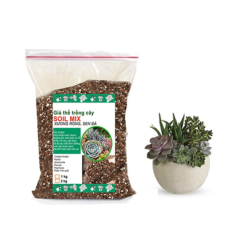 Đất trồng sen đá trộn sẵn-Trồng xương rồng, sen đá-Cung cấp đầy đủ chất dinh dưỡng cho cây trồng- (1kg)