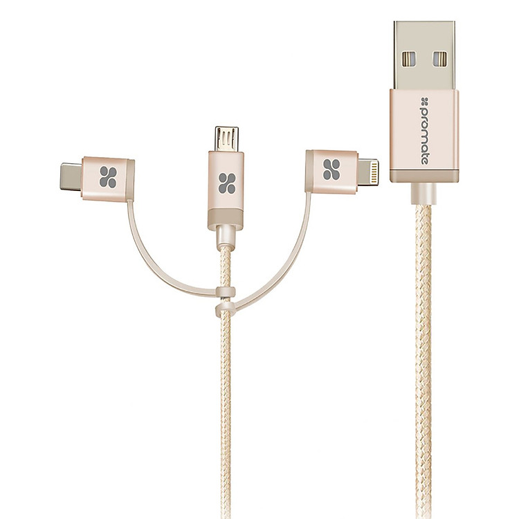 Dây Cáp Sạc 3 Trong 1 MicroUSB / Lightning / USB Type-C Chuẩn MFI Promate Unilink Trio 1.2m - Hàng Chính Hãng