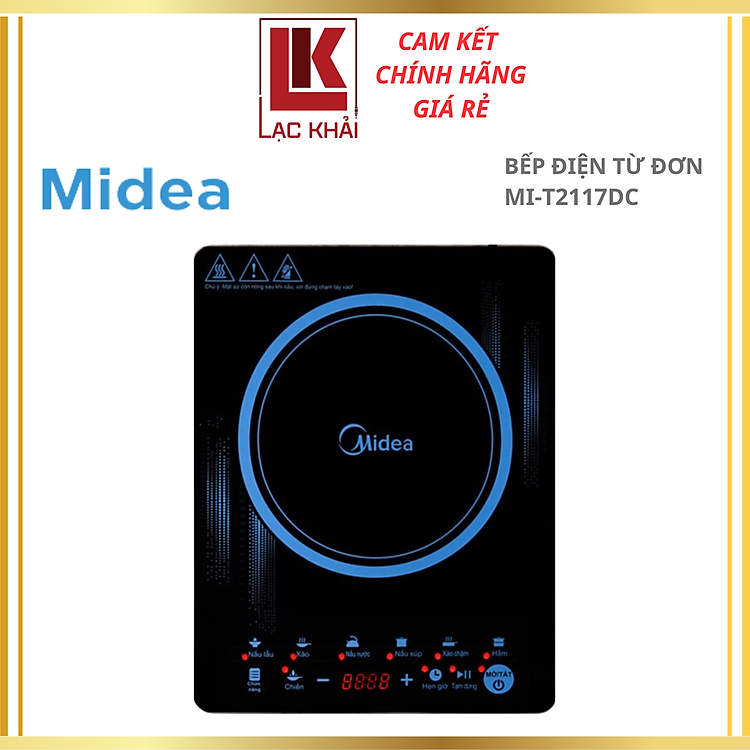 Bếp điện từ Midea MI-T2117DC, Công suất 2100W, Mặt bếp kính Ceramic, tặng kèm nồi - Hàng chính hãng, Bảo hành 12 tháng