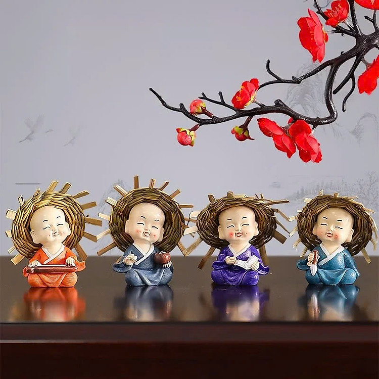 Bộ 4 Chú Tiểu Nón Rơm Trang Trí Hồ Cá, Xe Hơi, Bàn Làm Việc - Ảnh 6