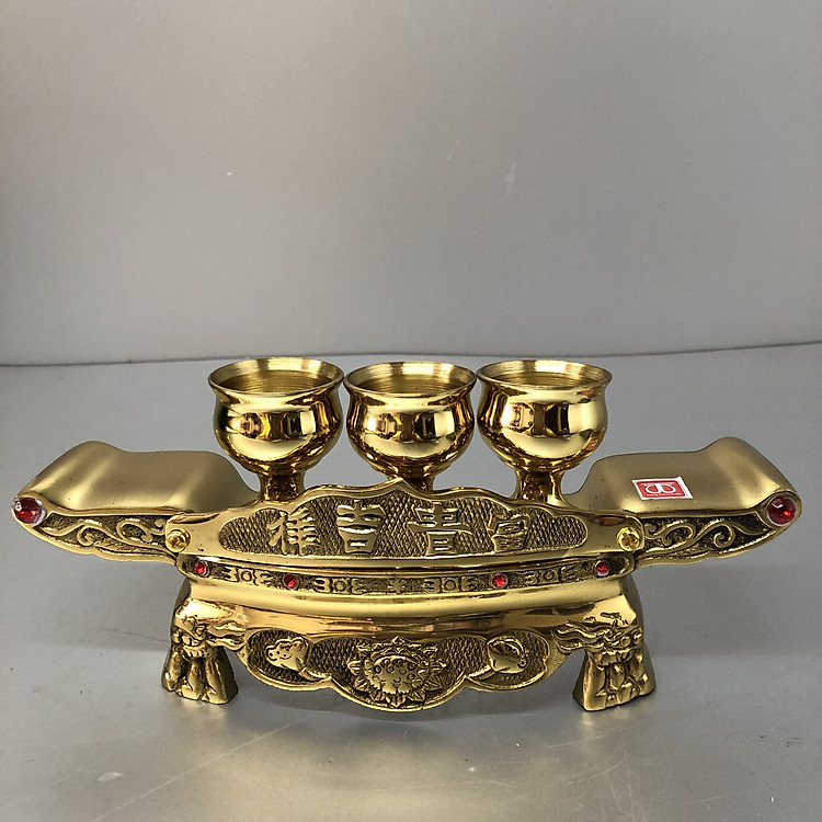 Bộ chung nước thờ cúng 3 ly bằng đồng mẫu ly trơn