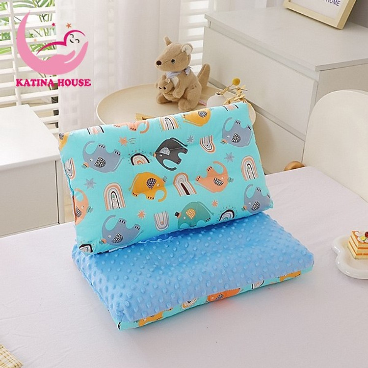 Gối cho bé bông gòn êm mềm Katina House, 30x50cm, vải cotton phối nhung thoáng khí thấm hút tốt