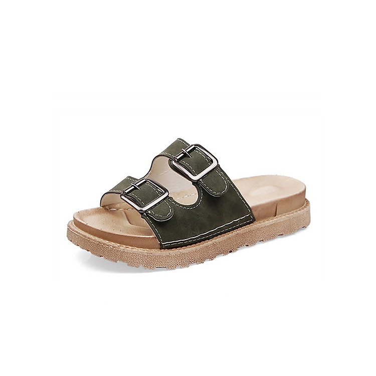 Dép Nữ Buckle 2018 Quai Da Mềm Đế Cao 3Fashion - MSP 2628N - Xanh Rêu