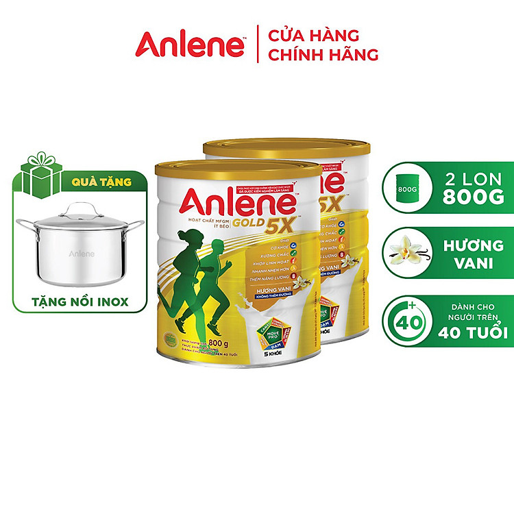 Combo 02 Sữa Bột Anlene Gold 5X Hương Vanilla (Hộp thiếc 800g) - Tặng bộ 2 khăn Anlene (Màu ngẫu nhiên)