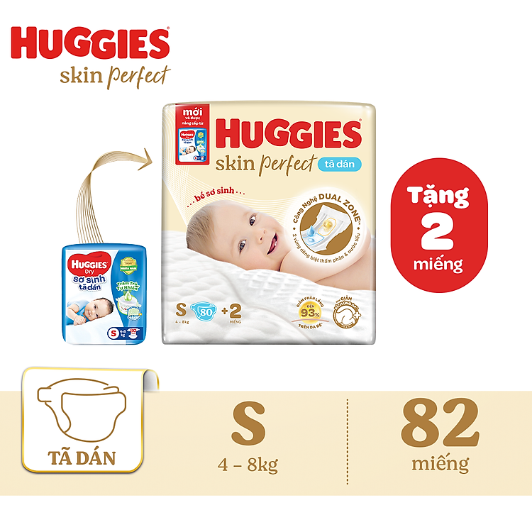 Tã dán sơ sinh Huggies Skin Perfect S Chính hãng Tiết kiệm - Hình ảnh 2