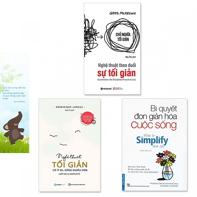 Combo 3 cuốn sách về lối sống tối giản: Bí Quyết Đơn Giản Hóa Cuộc Sống + Nghệ Thuật Tối Giản: Có Ít Đi, Sống Nhiều Hơn + Nghệ Thuật Theo Đuổi Sự Tối Giản (Kèm bookmark danh ngôn hình voi)