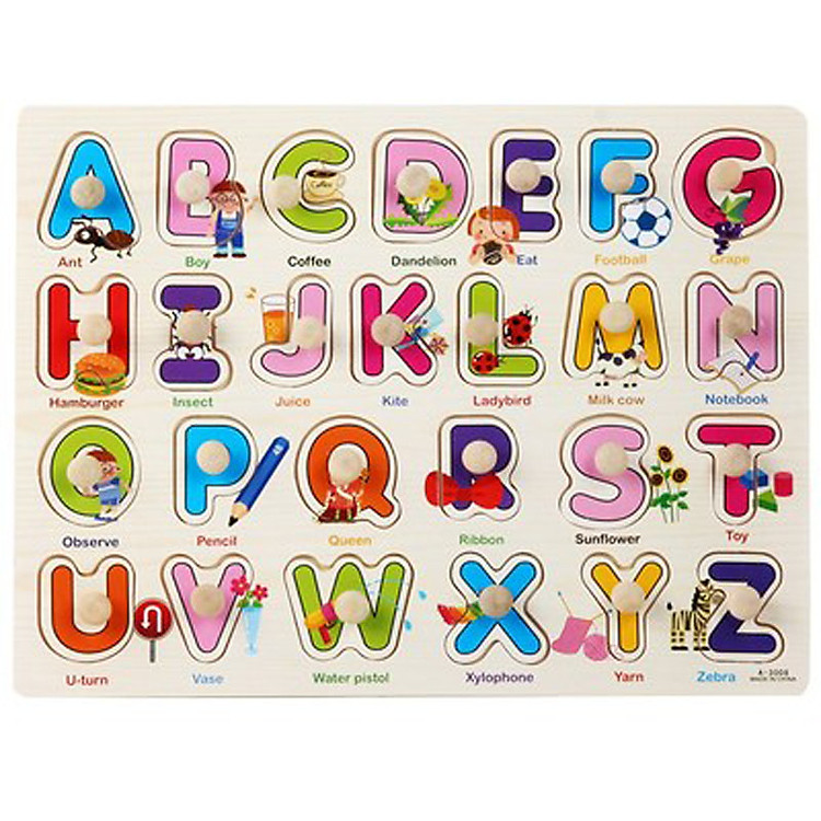 Combo 2 bảng ghép gỗ núm chủ đề chữ và số