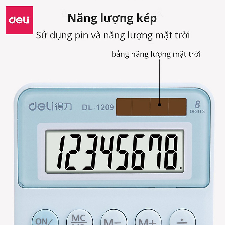 Máy tính để bàn Deli 1209A - Màn hình 8 số - Màu Xanh dương - Ảnh 2