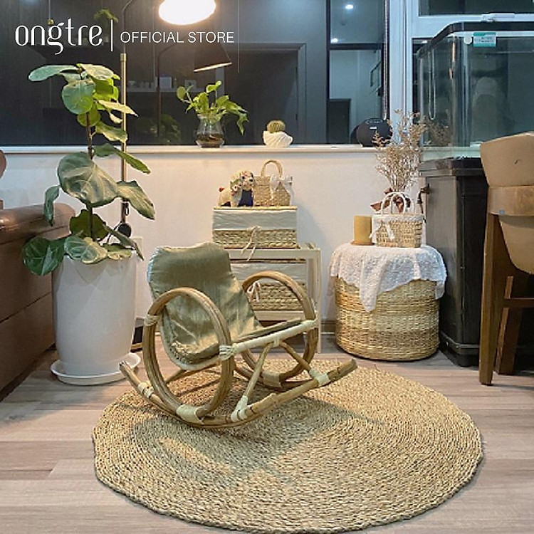 Thảm trải sàn tròn ONGTRE bằng Cói trang trí nhà cửa chụp ảnh nhiều kích thước 60/80/100/120/150/180cm
