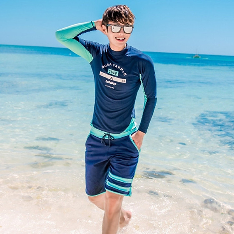 Đồ Bơi Cặp Năng Động Tay Dài Che Nắng Biển Xanh ATI72 MayBlue Couple Swimsuit, Long Sleeves, UPF50 Sun Protection, Đồ Bơi Nam Nữ
