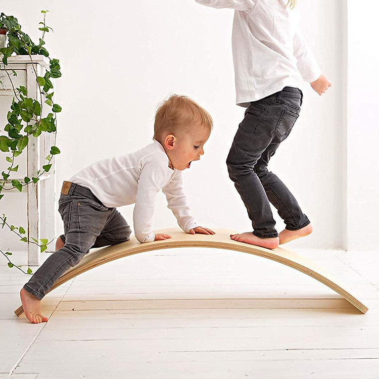 Ván bập bênh, Ván thăng bằng cho bé, Đồ chơi kỹ năng theo phương pháp giáo dục Montessori, Ván thăng bằng cho người lớn tập Yoga - Joy Roker Board - Gỗ Plywood cao su uốn cong - Lau dầu thực vật