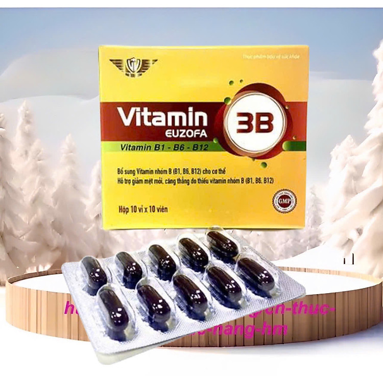 Vitamin 3B Euzofa, hộp 100 viên nang mềm, hỗ trợ giảm mệt mỏi, căng thẳng do thiếu vitamin nhóm B