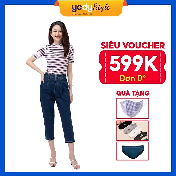 Quần jean nữ ống Baggy YODY phối cạp cao phong cách tôn dáng - QJN3076