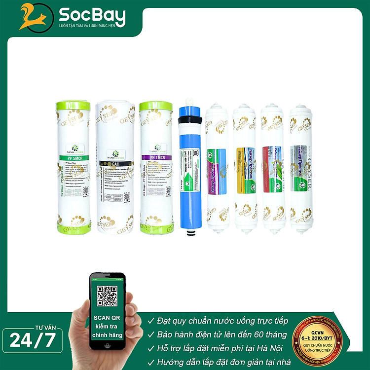 Combo 8 lõi lọc nước dùng cho các dòng máy RO, Nano Geyser, Kangaroo, Karofi... - Hàng Chính Hãng
