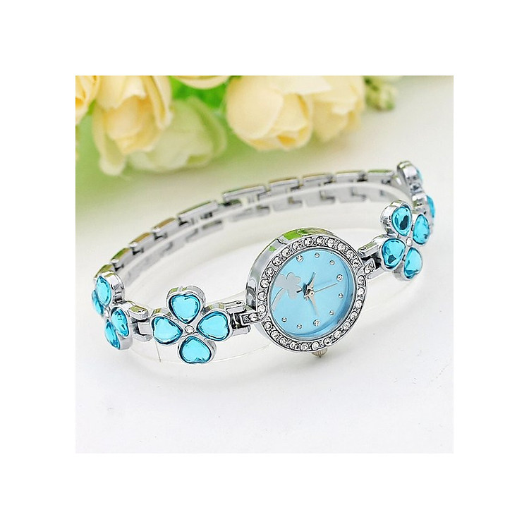 Đồng Hồ Nữ Dây Kim Loại Đính Đá Hình cỏ 4 lá FNGEEN FG062