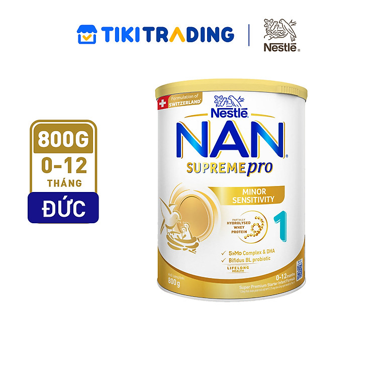 Sữa bột Nestlé NAN SUPREMEPRO 1 800g nhập khẩu Đức với 5HMO & đạm Gentle Optipro ( Dành cho trẻ từ 0 - 12 tháng tuổi)