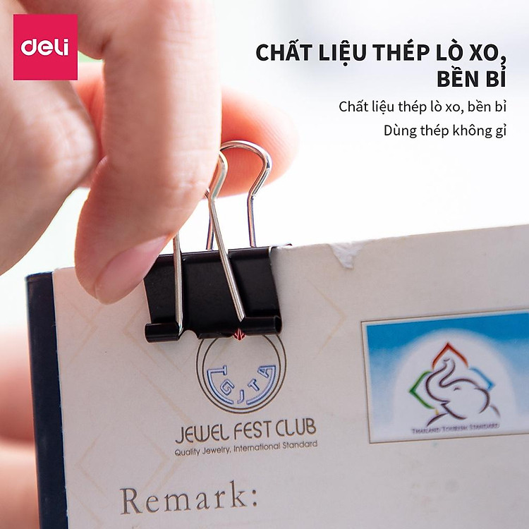 Kẹp bướm Đen Deli (12 chiếc, 19mm) - Ảnh 5