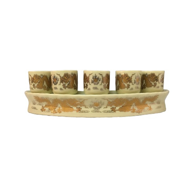 Bộ 5 ly chén thờ rồng vàng - Đồ thờ AN13051