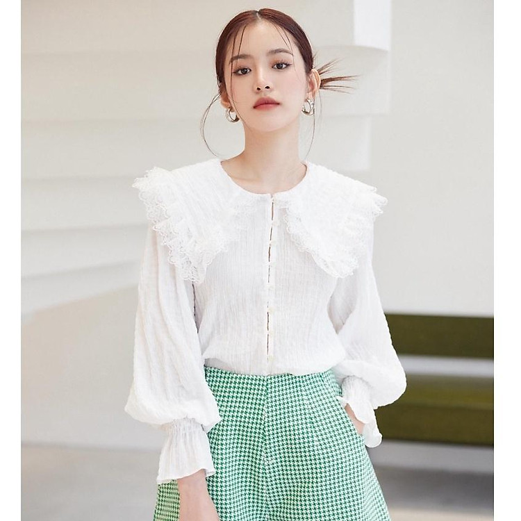 RECHIC Áo Kiểu Lady kiểu cổ bèo dịu dàng nữ tính phù hợp đi làm dạo phố