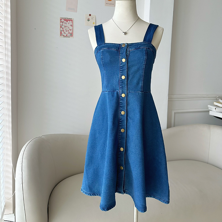 Đầm jeans hai dây cổ vuông nữ tính, phong cách Eira Miều Est.2013