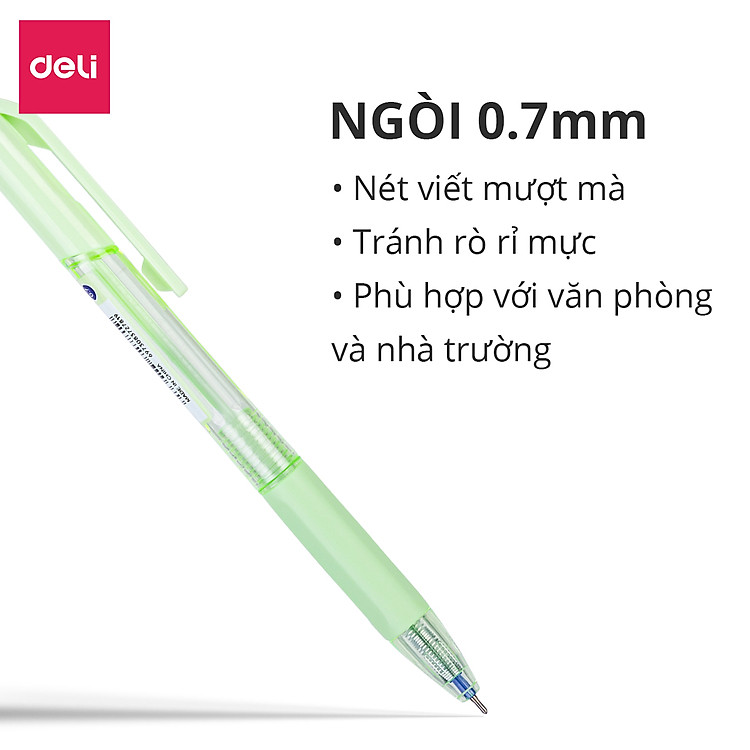 Bút bi bấm ngòi 0.7mm mực xanh Deli (1 chiếc) - Ảnh 3