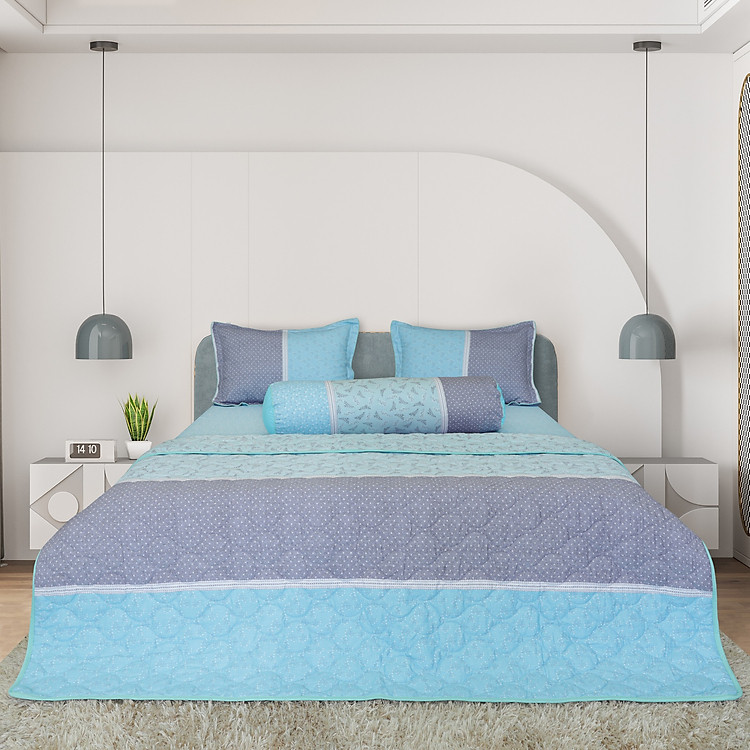 Bộ chăn drap gối Hometex cotton hoa thoáng mát, hoa văn phong phú