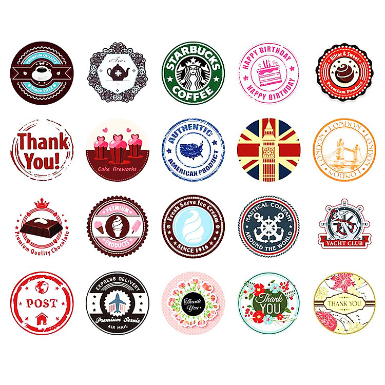 Hộp 38 Nhãn Dán Retro Sticker Trang Trí Hàn Quốc