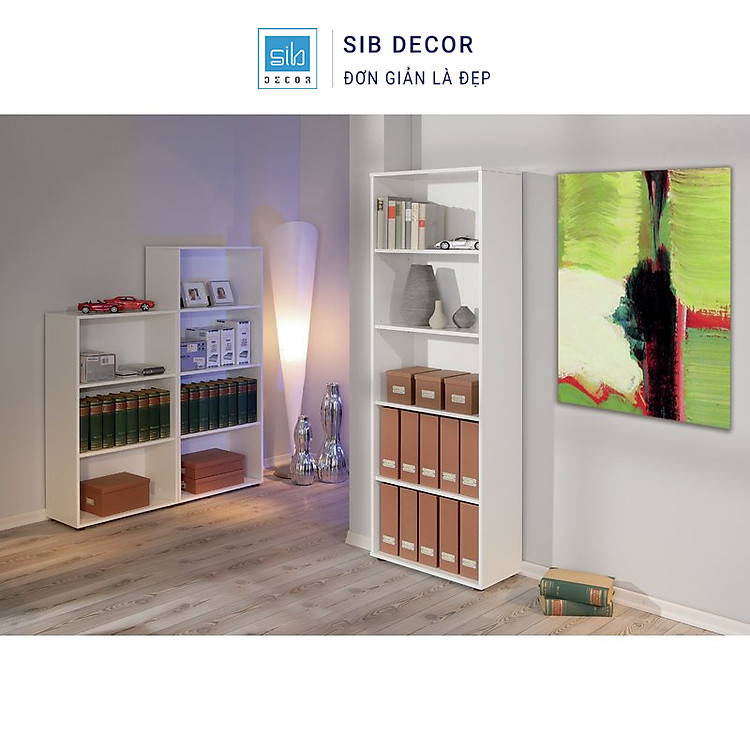 Kệ Sách Gỗ SIB Decor KS2553 Cao 150cm/170cm Cho Văn Phòng, Căn Hộ