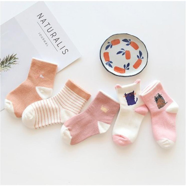 Set 5 Đôi Vớ Chống Trượt Cao Cổ Cho Bé - Hồng