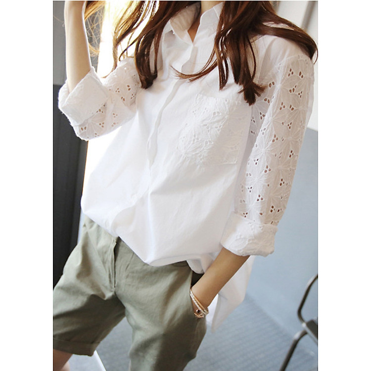 Áo sơ mi nữ tay rắc lăng phong cách Hàn Quốc