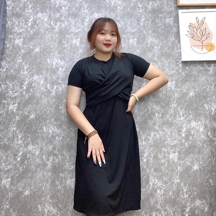 Đầm váy bigsize nữ ngắn tay ôm body dáng dài xéo ngực tạo form, Chân váy dài chất gân tăm co giãn nữ từ 60-95kg G76