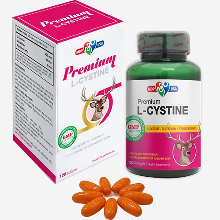 Thực phẩm chức năng Premium L-CYSTINE - Chống oxy hóa, trắng da, mờ thâm nám - Lọ 120 viên nang mềm