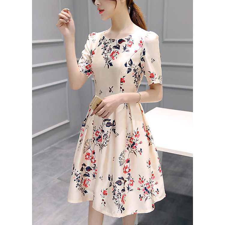 Đầm thun thời trang nữ hoa văn độc đáo phom rủ 92-108