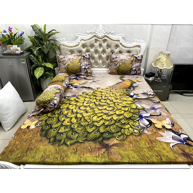 BỘ DRAP THUN 5D NHẬP KHẨU 4 MÓN (1 DRAP + 2 ÁO GỐI NẰM + 1 ÁO GỐI ÔM) - MẪU CON CÔNG