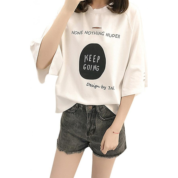 Áo thun nữ keep going màu trắng d489