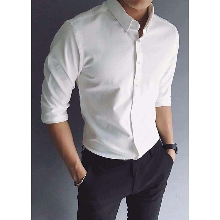 Áo Sơ Mi Nam Trắng Trơn TRANGBE99 (Trắng Bẻ)