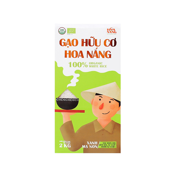 Gạo Hữu Cơ Hoa Nắng - Xanh Mạ Non 2kg (gạo sạch, mềm cơm, thơm đặc trưng, 1 năm 1 vụ)