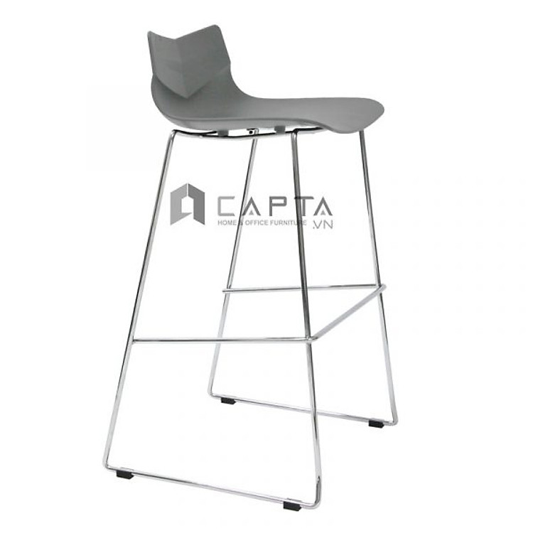 Ghế quầy bar Leaf màu xám Nội thất Capta Ghế đảo bếp thân nhựa PP lưng tựa thấp có chân thép mạ chrome
