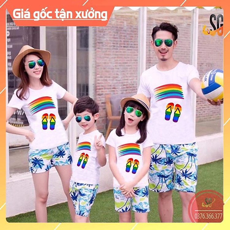 Đồ đi biển cho gia đình set gồm áo thun và quần đi biển nổi bật DDB49 | DONGPHUCSG