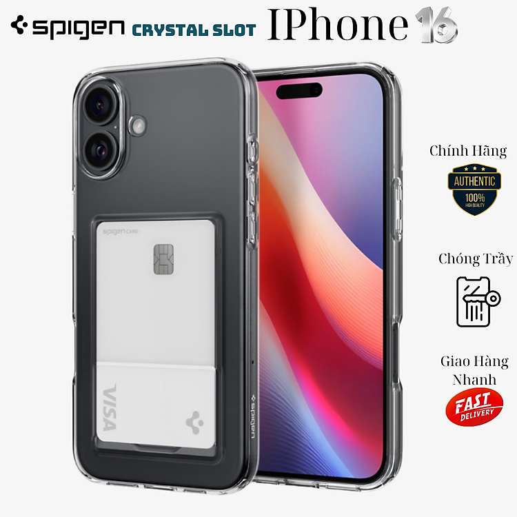 Ốp Lưng Spigen có khe đựng thẻ cho iPhone 16 Pro Max / 16 Pro / 16 Plus / 16, SPIGEN CRYSTAL SLOT, TPU chống sốc_ Hàng Chính Hãng