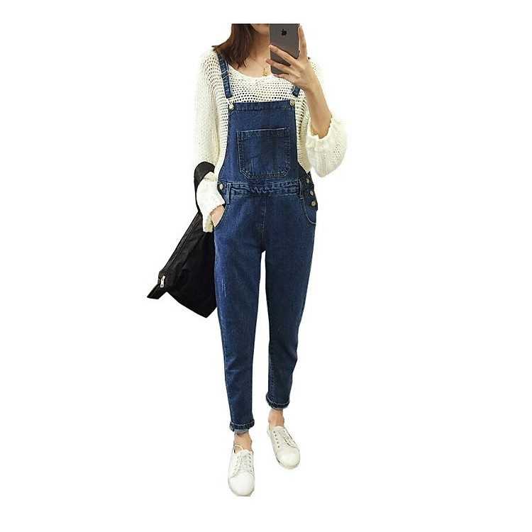 Quần yếm jean dài trơn YD02