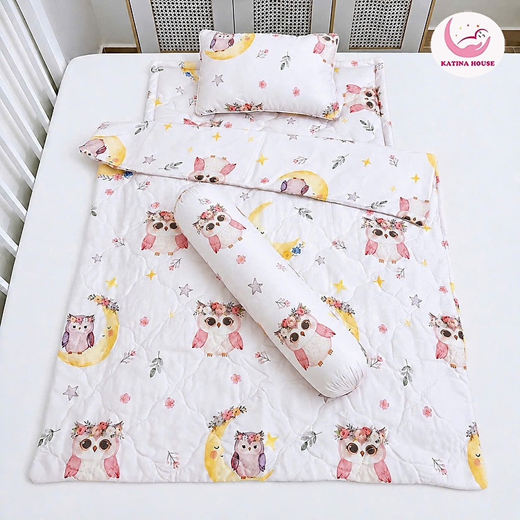 Combo 4 món Chăn gối nệm cho bé đi học Katina House, vải Tencel mềm mát, thấm hút tốt