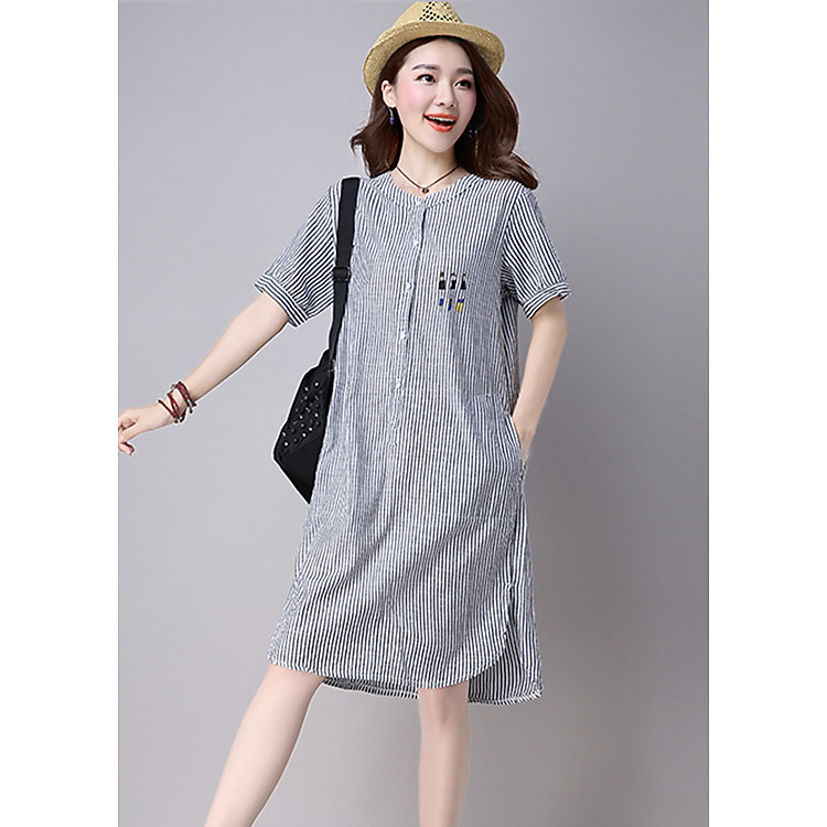 Đầm sơ mi sọc kẻ dáng suông Haint Boutique 147