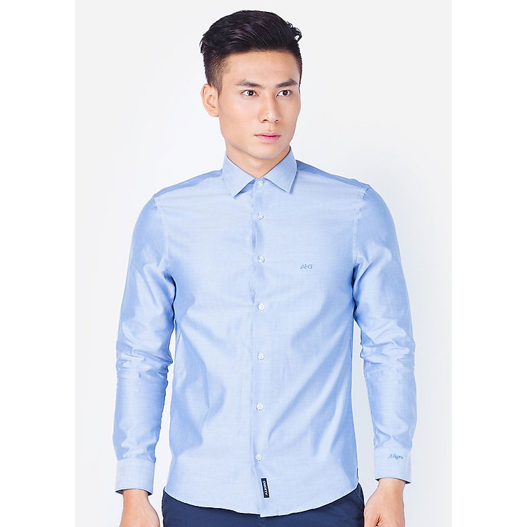 Áo sơ mi nam dài tay ALIGRO 100% chất cotton xanh nước biển, cổ bẻ dáng ôm body ALGS050