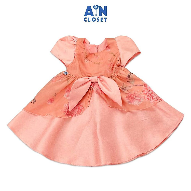 Đầm bé gái hoa tiết hoa Thu Cúc Hồng Cam Tafta - AICDBGLCKRU2 - AIN Closet