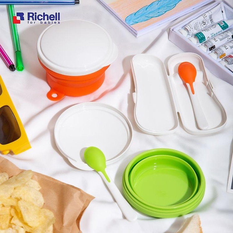 Chén ăn dặm gấp gọn kèm muỗng Richell Nhật Bản | Baby