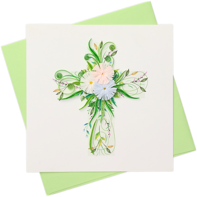Thiệp Giấy Xoắn Nghệ Thuật - Thánh Giá Hoa - Floral Cross - Religion - 15 x 15 - VN2XM115C78NN