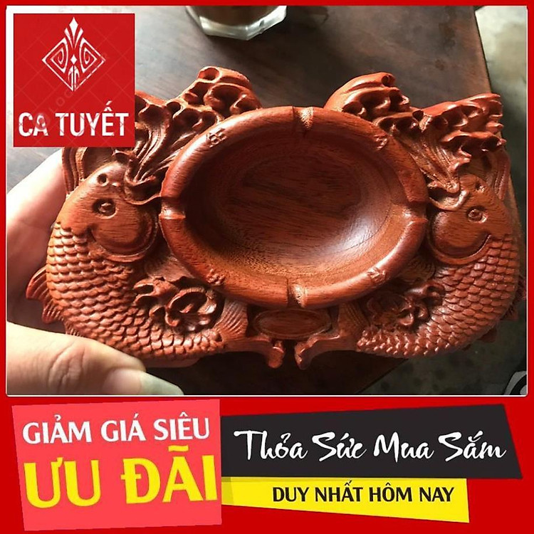 Gạt Tàn Thuốc Dài Cá Chép Bằng Gỗ Hương Trạm Khắc Tinh Xảo